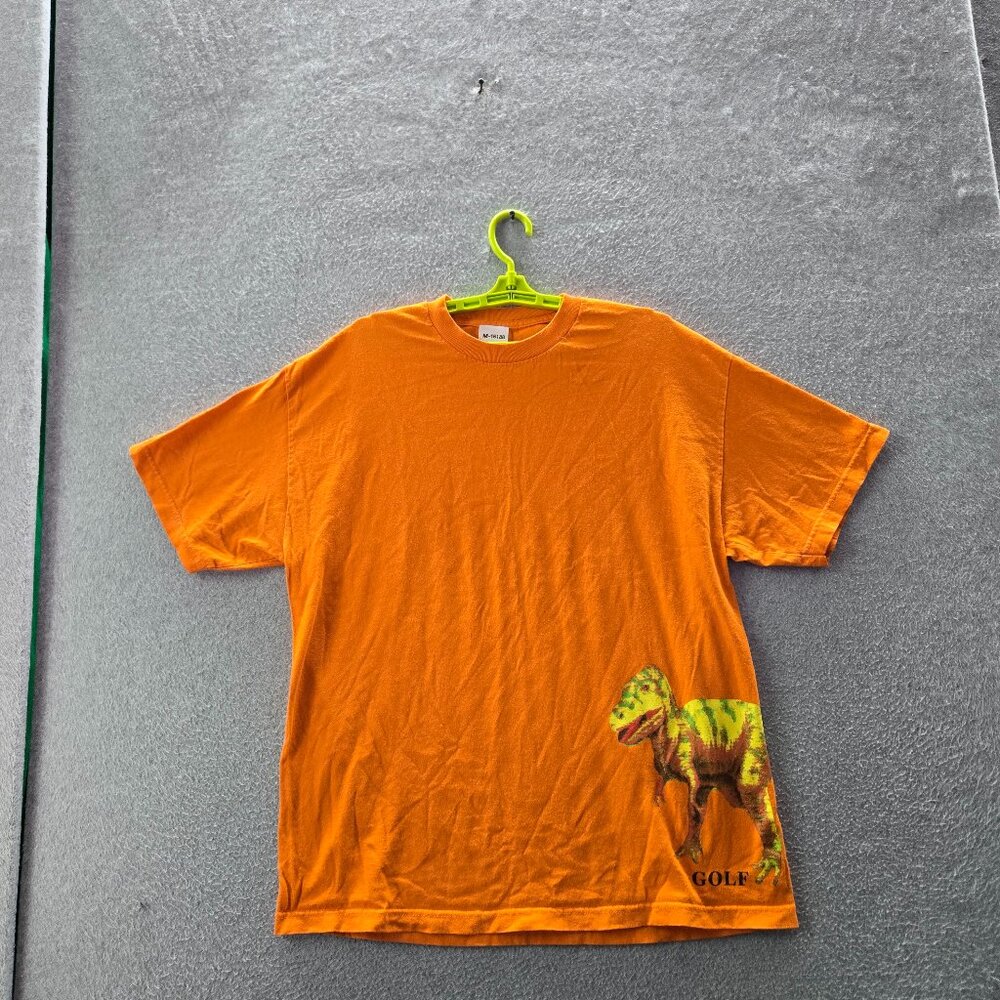 Golf Wang Men Shirt M Orange Dinosaur Streetwear Graphic Print Short Sleeve
